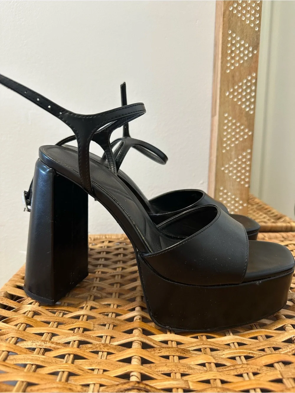 Zara Black Platform Ankle-Strap Sandals